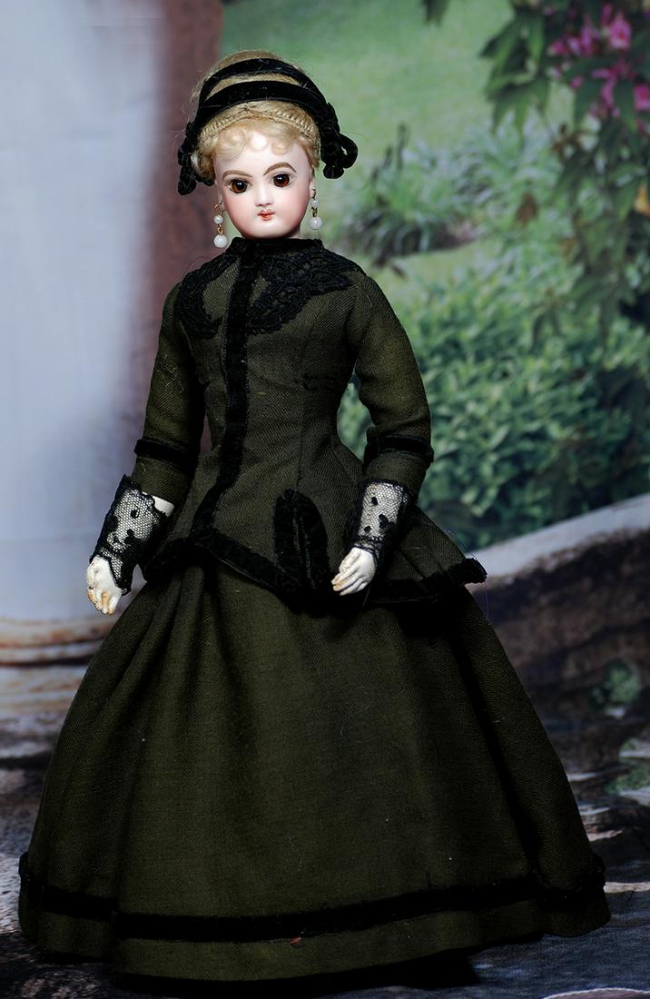 PETITE FRENCH BISQUE POUPEE BY JUMEAU.  12”. Marks: 3 and red artist check mark.  Bisque (1 of 2)