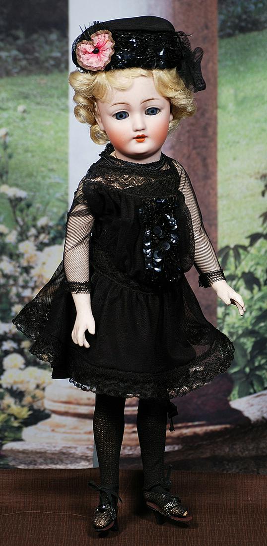 GERMAN BISQUE SIMON & HALBIG 1159 FLAPPER DOLL. 13”. Marks: 1159 Simon & Halbig S & H.: GERMAN BISQUE SIMON & HALBIG 1159 FLAPPER DOLL. 13”. Marks: 1159 Simon & Halbig S & H. Bisque socket head, blue glass sleep eyes, painted lashes, feathered brows, open mouth, upper teeth, blonde