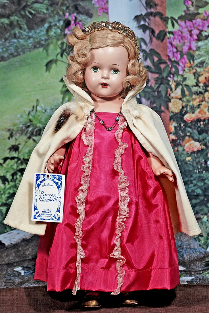 COMPOSITION PRINCESS ELIZABETH BY ALEXANDER. 16”. Marks: Princess Elizabeth Madame: COMPOSITION PRINCESS ELIZABETH BY ALEXANDER. 16”. Marks: Princess Elizabeth Madame Alexander. Composition socket-head, green sleep eyes, real lashes, painted lower lashes, open mouth, teeth, blo