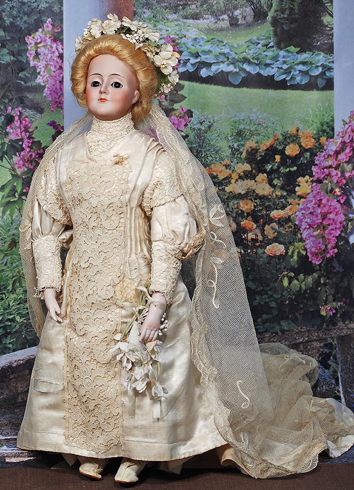 GERMAN BISQUE GIBSON GIRL BY KESTNER IN BRIDAL ENSEMBLE.  20”.  Marks: 172/ 7.  Bisque (1 of 2)