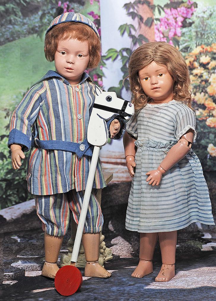 SCHOENHUT CARVED WOODEN CHARACTER BOY MODEL 403.  16”.  Marks: Incised Schoenhut patent mark. (1 of 2)