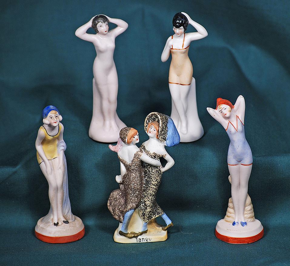 FOUR GERMAN BISQUE BATHING BEAUTIES AND TANGO DANCERS.  4” to 4 ½”.  Each is (1 of 1)
