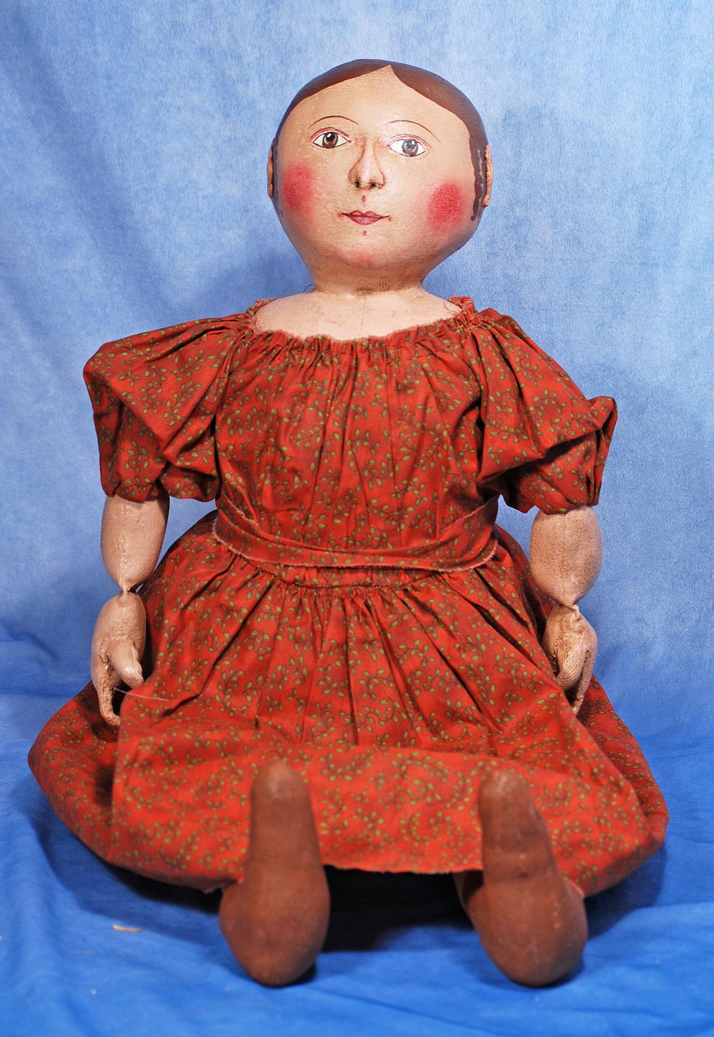 LARGE IZANNAH WALKER REPRODUCTION DOLL BY CINDY GIBSON.  28”.  All-cloth doll with pressed and (1 of 2)