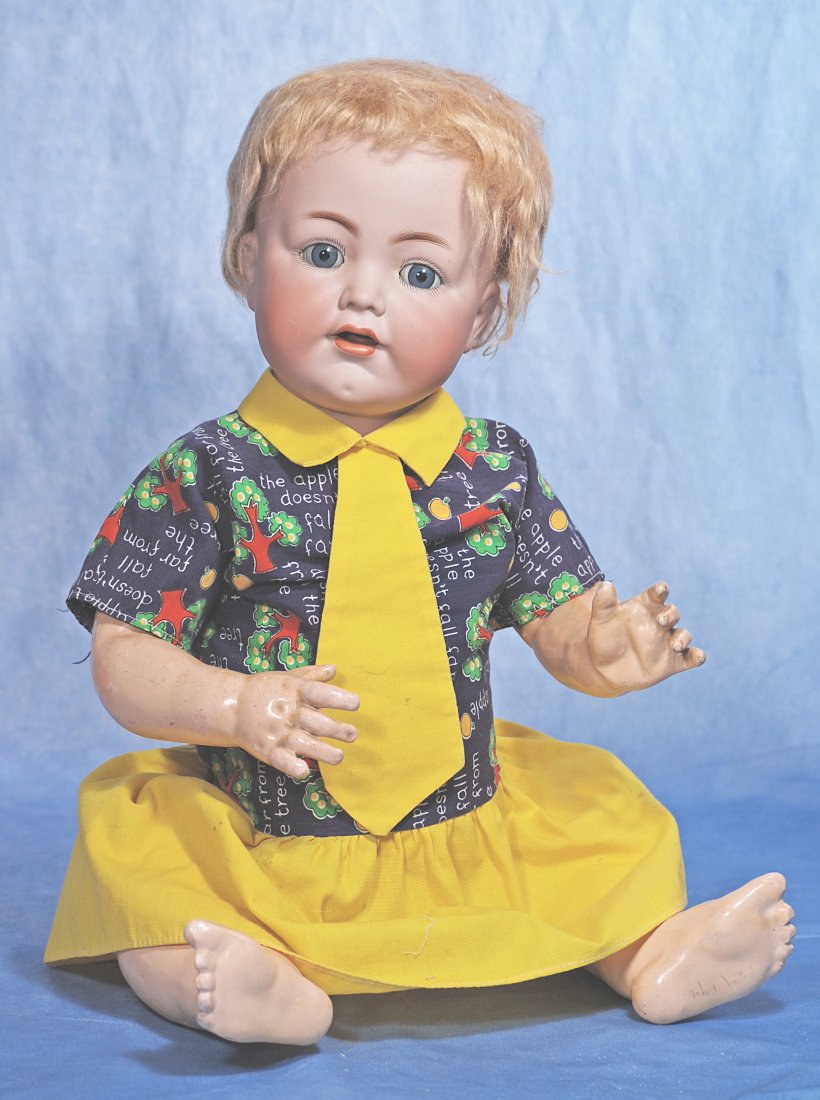LARGE SIZE KAMMER AND REINHARDT 128 CHARACTER BABY.: LARGE SIZE KAMMER AND REINHARDT 128 CHARACTER BABY. 25”. Marks: K * R 128. Bisque socket head, blue sleep eyes, painted lashes, feathered brows, open mouth, accented lips, tongue, two upper teet