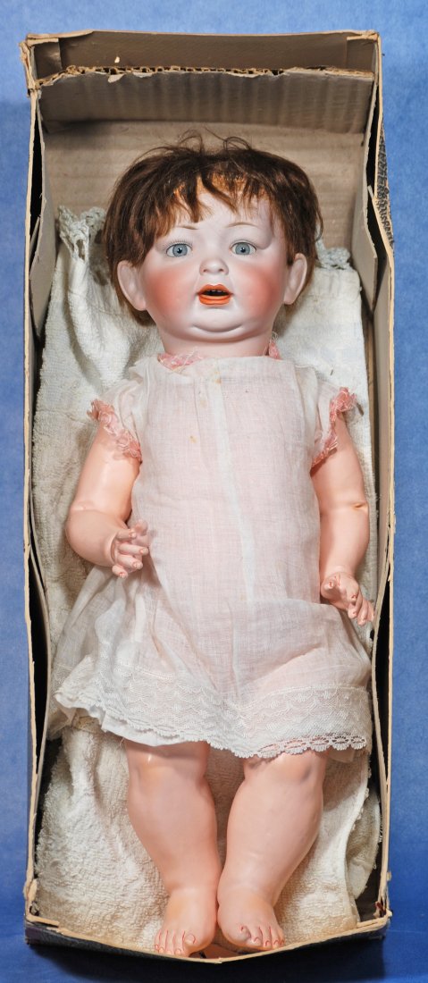 HERTEL AND SCHWAB BISQUE CHARACTER BABY IN ORIGINAL BOX. (1 of 2)