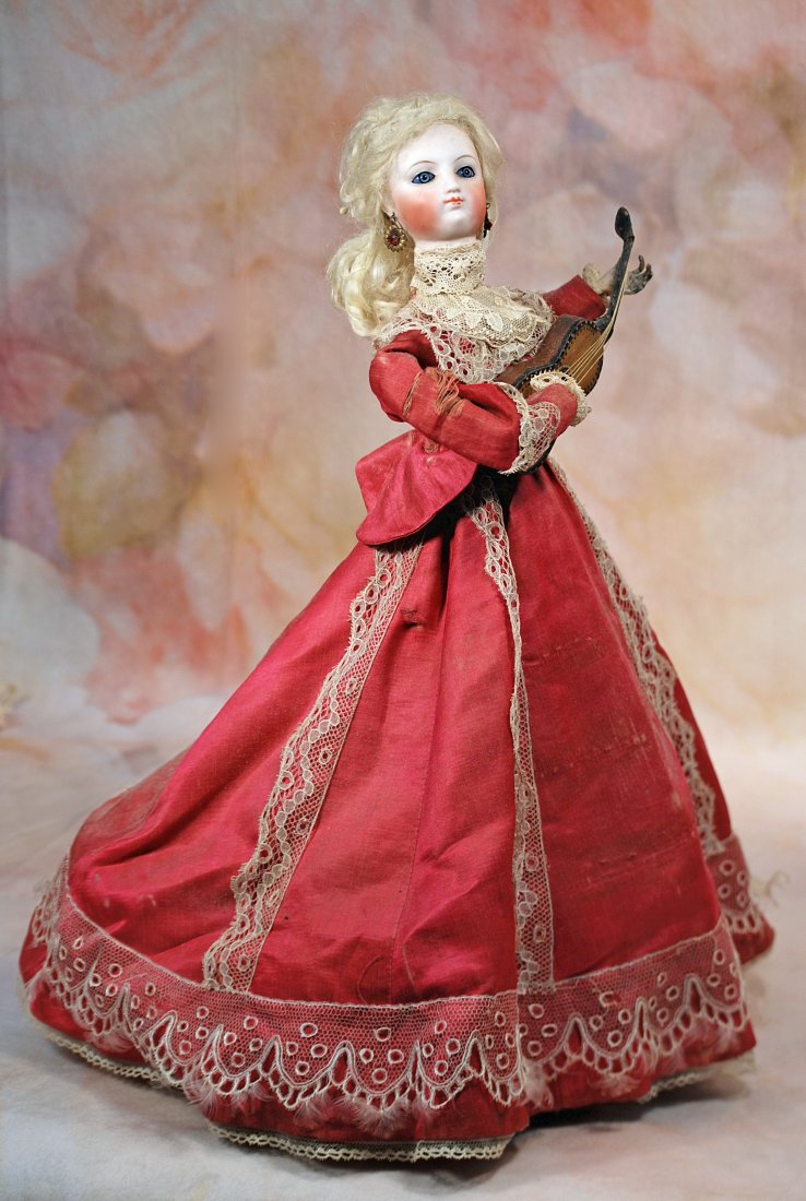 BISQUE BRU TYPE FACE AUTOMATON â€œSTROLLING LADY WITH GUITAR” BY VICHY. (1 of 2)