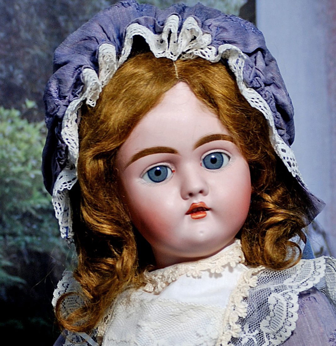GERMAN BISQUE CHILD, 421, BY HEINRICH HANDWERCK: GERMAN BISQUE CHILD, 421, BY HEINRICH HANDWERCK. 22”. Marks: 421 Handwerck Germany. Bisque socket head, blue sleep eyes, painted lashes, feathered brows, open mouth, accented lips, upper teeth,