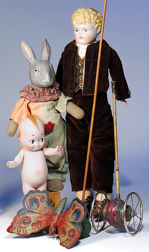 GERMAN BISQUE PARIAN-TYPE GENTLEMAN BY ALT, BECK: GERMAN BISQUE PARIAN-TYPE GENTLEMAN BY ALT, BECK & GOTTSCHALCK. Marks: 880 #9. 21”. Bisque shoulderhead with molded and painted blonde curls falling onto forehead, fully-modelled ears, painted featu