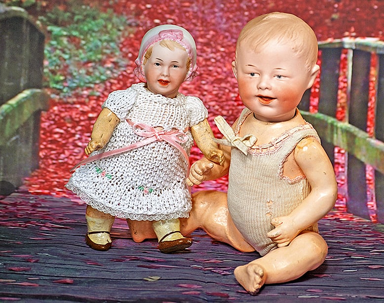 EXPRESSIVE GERMAN BISQUE CHARACTER BY GEBRUDER HEUBACH.  10 ½”.  Marks: Heubach in (1 of 2)