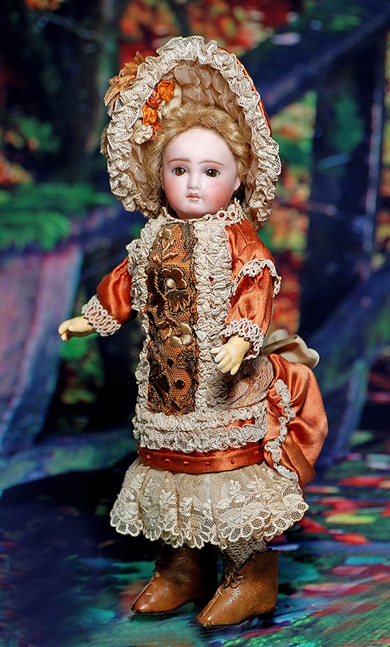 TINY SONNEBERG BISQUE BELTON-TYPE BEBE.  10”.  Marks: 0.  Solid-dome bisque socket head with (1 of 2)