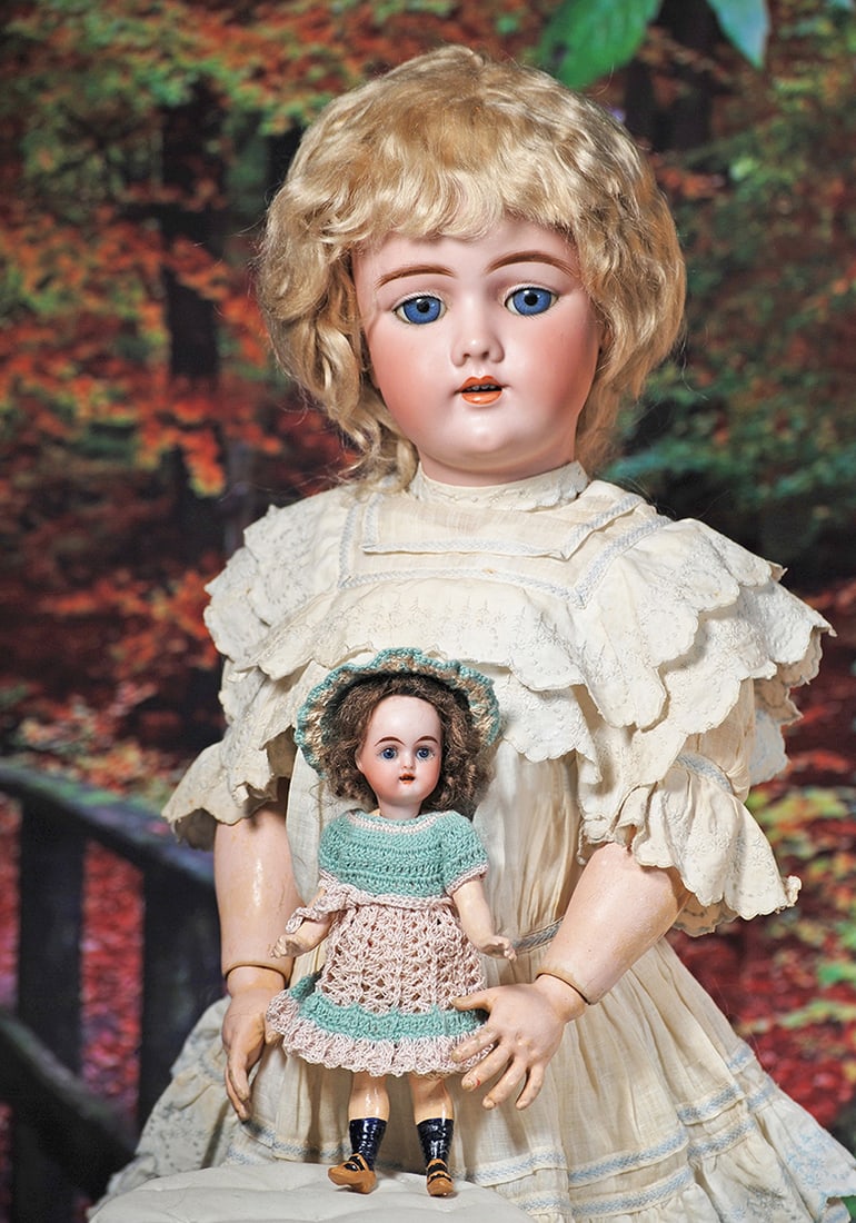 GERMAN BISQUE HANDWERCK, 109, IN ORIGINAL DRESS AND WIG. 24”. Marks: 109 - 12 N. DEP Germany: GERMAN BISQUE HANDWERCK, 109, IN ORIGINAL DRESS AND WIG. 24”. Marks: 109 - 12 N. DEP Germany Handwerck 4. Bisque socket head, blue sleep eyes, painted lashes, eyeliner, feathered brows, pierced