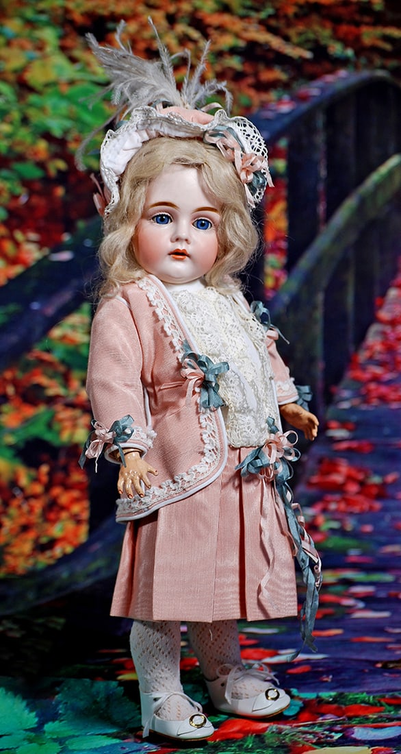 PRETTY GERMAN BISQUE CHILD, 161, BY KESTNER. 14”. Marks: Made in Germany 161. Bisque socket: PRETTY GERMAN BISQUE CHILD, 161, BY KESTNER. 14”. Marks: Made in Germany 161. Bisque socket head, blue sleep eyes, painted lashes, feathered brows, open mouth, accented lips, upper teeth, antiqu