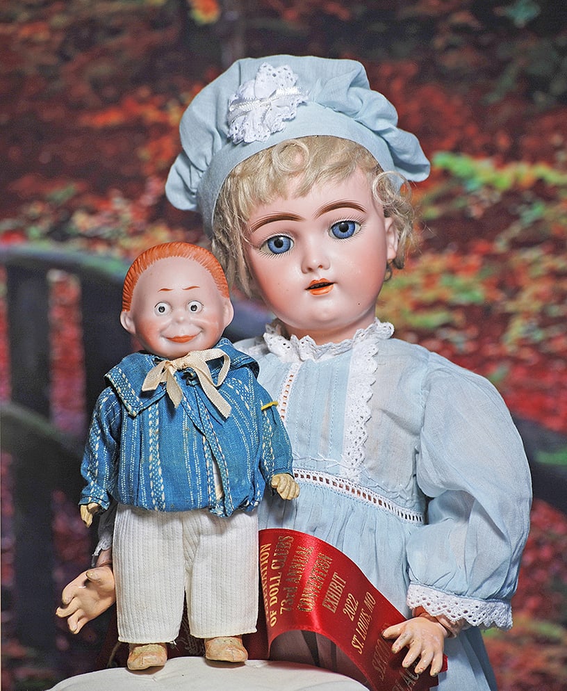 RARE GOOGLY-EYED CHARACTER BY THEODOR RECKNAGEL.  7”.  Marks: R 73 A.  Solid dome bisque (1 of 2)