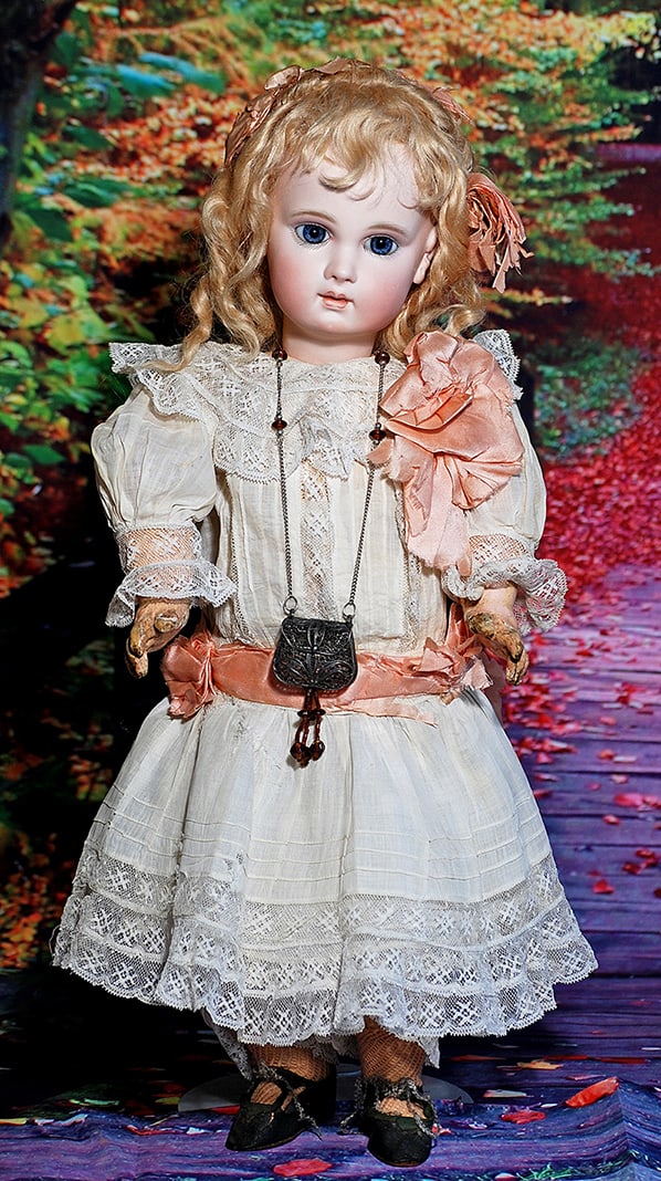 RARE FRENCH BISQUE. INCISED DEPOSE, BEBE BY JUMEAU.  22”.  Marks: Depose 10.  Bisque socket (1 of 2)