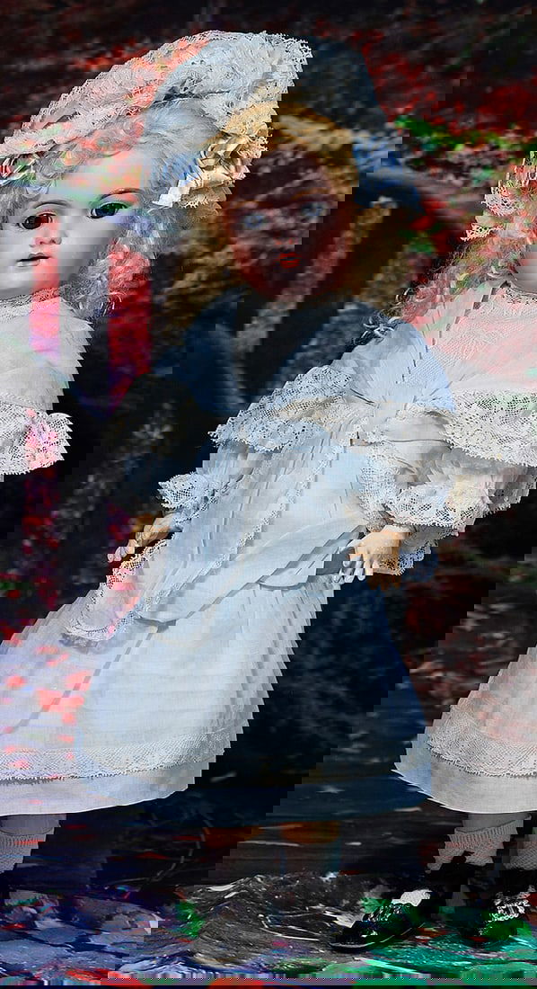 GERMAN BISQUE CHILD BY HANDWERCK. 16”. Marks: 109 Dep Germany Handwerck. Bisque socket: GERMAN BISQUE CHILD BY HANDWERCK. 16”. Marks: 109 Dep Germany Handwerck. Bisque socket head, blue sleep eyes, painted lashes, feathered brows, pierced ears, open mouth, accented lips, upper teet