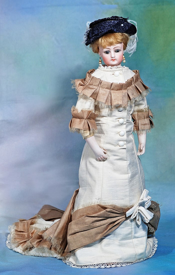 FRENCH BISQUE POUPEE BY GAULTHIER WITH BISQUE HANDS.  Marks: F.G. 3 18”.  Bisque swivel head (1 of 2)