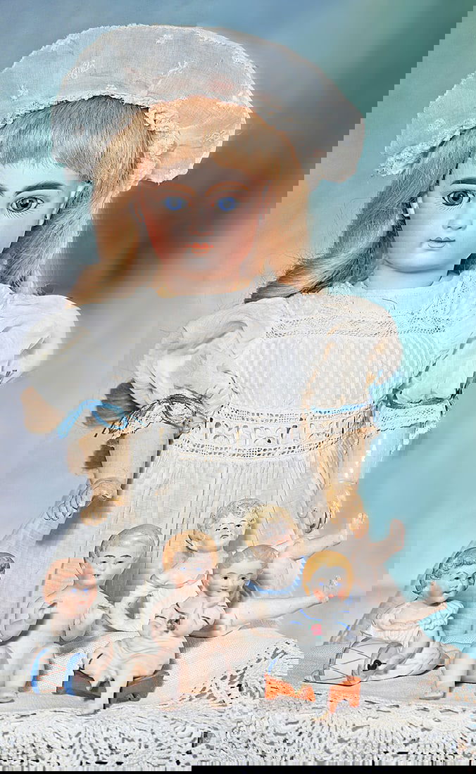 COLLECTION OF FOUR GERMAN MINIATURE ALL-BISQUE FIGURES.  2” to 3 ¼”.  Each is (1 of 2)