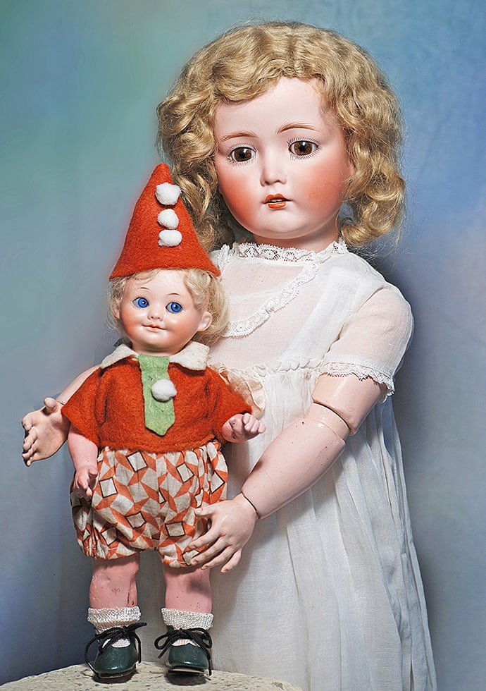 GERMAN BISQUE CHILD BY DRESSEL. 25”. Marks: Cuno & Otto Dressel. Bisque socket head, brown: GERMAN BISQUE CHILD BY DRESSEL. 25”. Marks: Cuno & Otto Dressel. Bisque socket head, brown sleep eyes, eyeliner, painted lashes, feathered brows, open mouth, accented lips, upper teeth, original