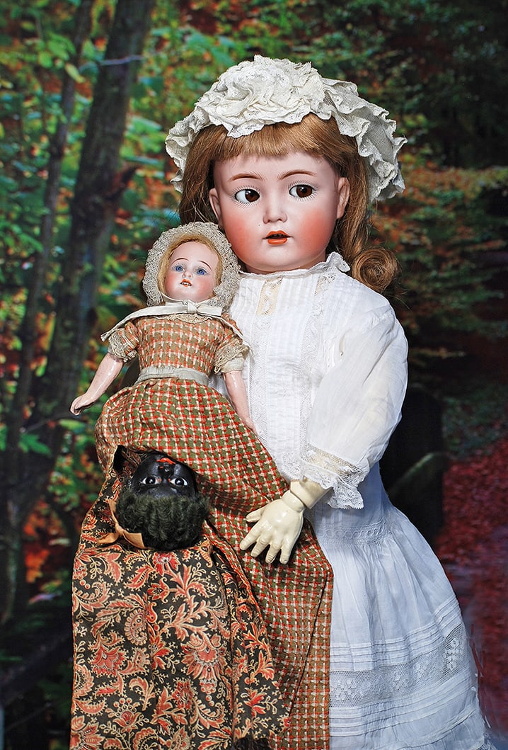 GERMAN BISQUE FLIRTY-EYED MEIN LIEBLING, BY KAMMER AND REINHARDT.: GERMAN BISQUE FLIRTY-EYED CHILD, 117A, BY KAMMER AND REINHARDT. 24”. Marks: K * R, Simon & Halbig 117. Bisque socket head, brown sleep and flirty eyes, painted lashes, feathered brows, open mout