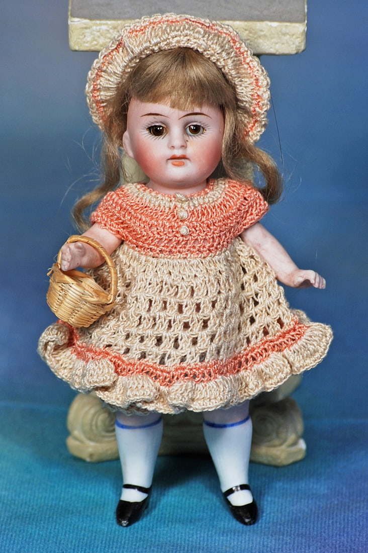 GERMAN ALL-BISQUE DOLL BY KESTNER.  5 ½”.  Marks: 208.  All-bisque doll jointed at (1 of 1)