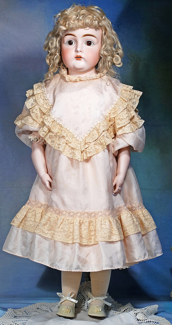 LARGER GERMAN BISQUE CHILD, 147, BY KESTNER. 30”. Marks: 147 made in Germany. Bisque: LARGER GERMAN BISQUE CHILD, 147, BY KESTNER. 30”. Marks: 147 made in Germany. Bisque shoulderhead, brown sleep eyes, painted lashes, feathered brows, open mouth, accented lips, upper teeth, orig