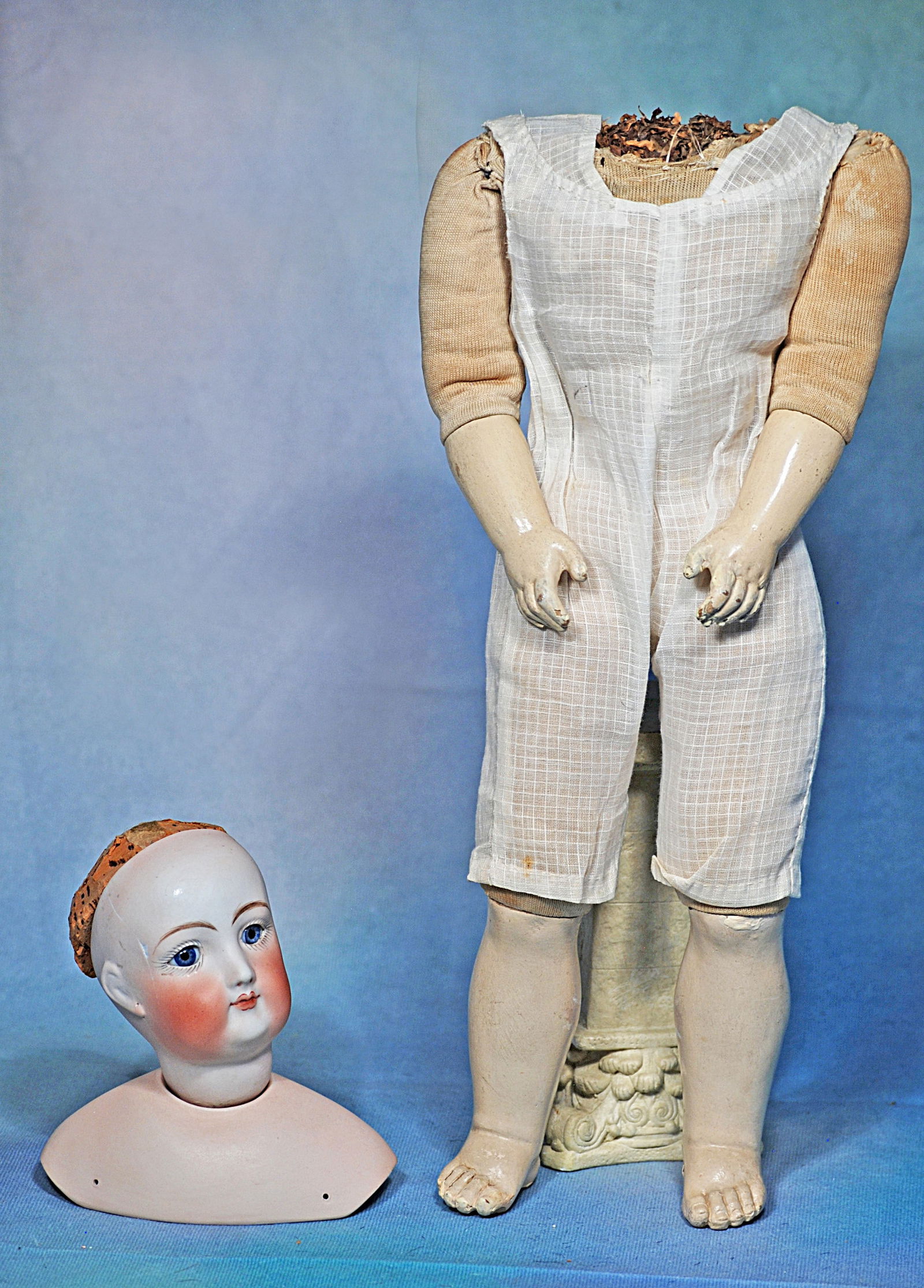 FRENCH GESLAND DOLL BODY AND  F.G. BISQUE DOLL HEAD.  14” Gesland, shaped poupee padded (1 of 1)
