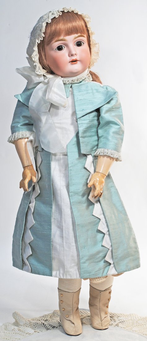 GERMAN BISQUE DOLL, MODEL 167, BY KESTNER: 9. GERMAN BISQUE DOLL, MODEL 167, BY KESTNER. 23”. Marks: made in Germany 167. Bisque socket head, brown sleep eyes, painted lashes, feathered brows, open mouth, accented lips, upper teeth, orig