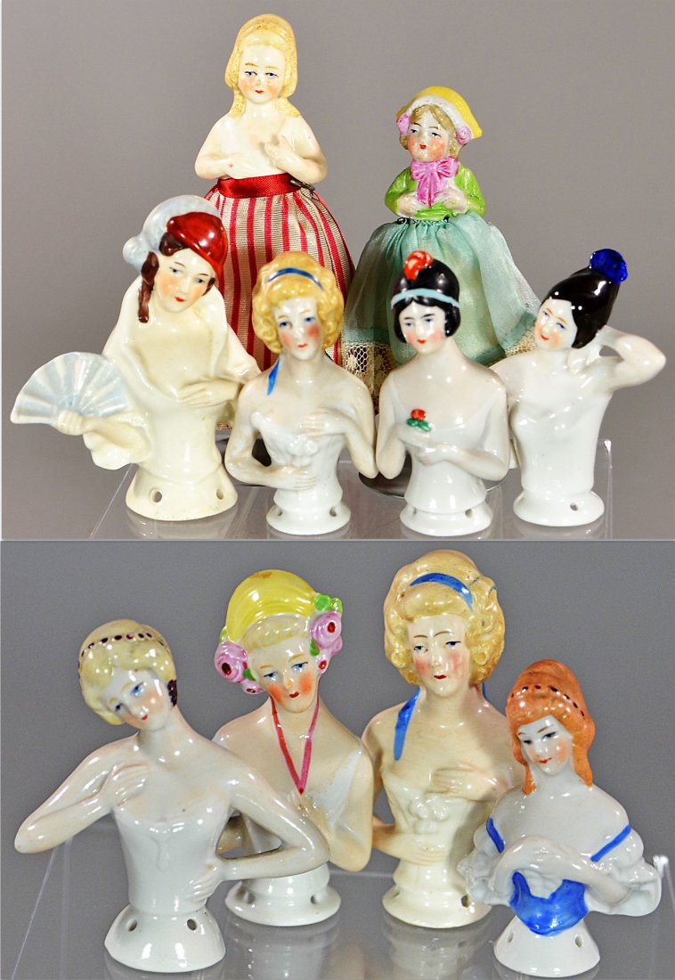 TEN GERMAN PORCELAIN HALF DOLLS (1 of 3)