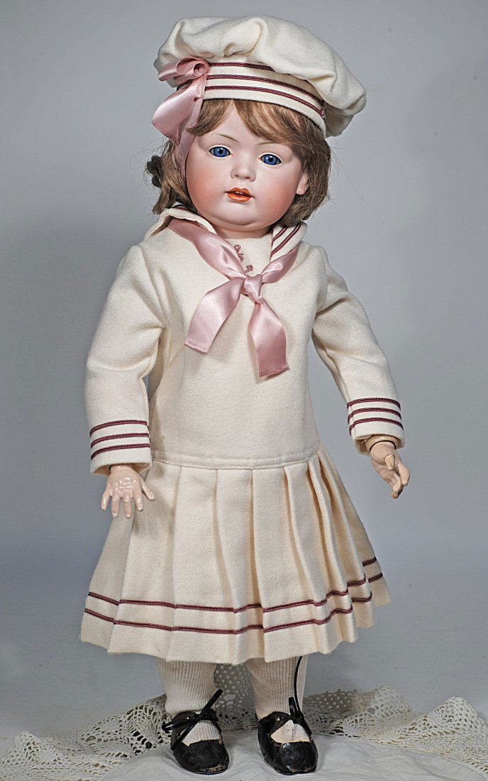 GERMAN BISQUE TODDLER, 604, BY BAHR AND PROSCHILD: 124. GERMAN BISQUE TODDLER, 604, BY BAHR AND PROSCHILD. 20”. Marks: 604 10. Bisque socket head, blue sleep eyes, painted lashes, eyeliner, feathered brows ,closed mouth with shaded and accented