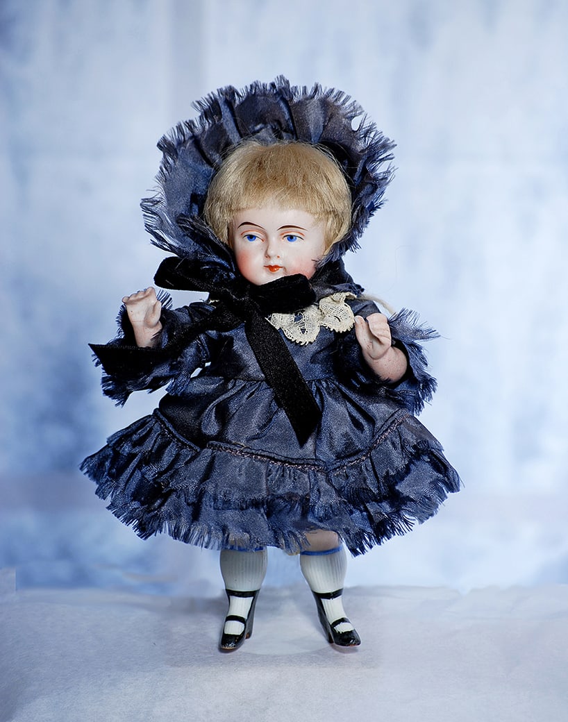 EARLY MODEL GERMAN ALL-BISQUE DOLL WITH STIFF HIPS AND BOOTINES   6” (1 of 1)