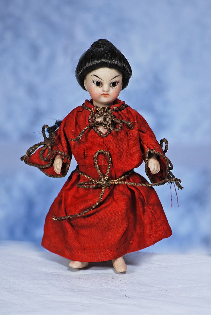 GERMAN ALL-BISQUE MINIATURE ASIAN DOLL   4” (1 of 1)