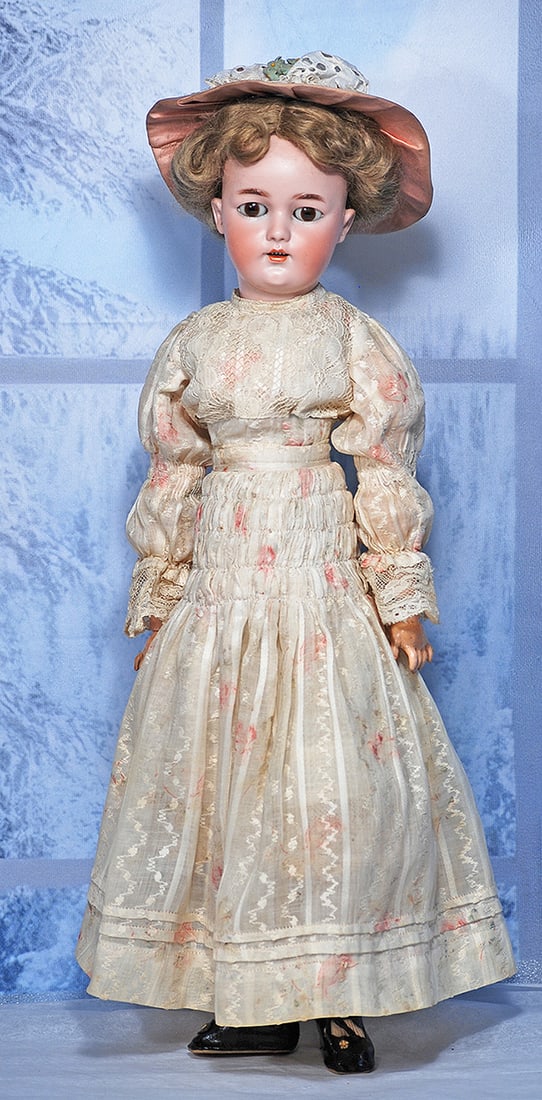 GERMAN BISQUE LADY DOLL, 1159, BY SIMON AND HALBIG 19”: 19” Marks 1159 German, Simon & Halbig S & H Bisque socket head, brown sleep eyes, painted lashes, mol