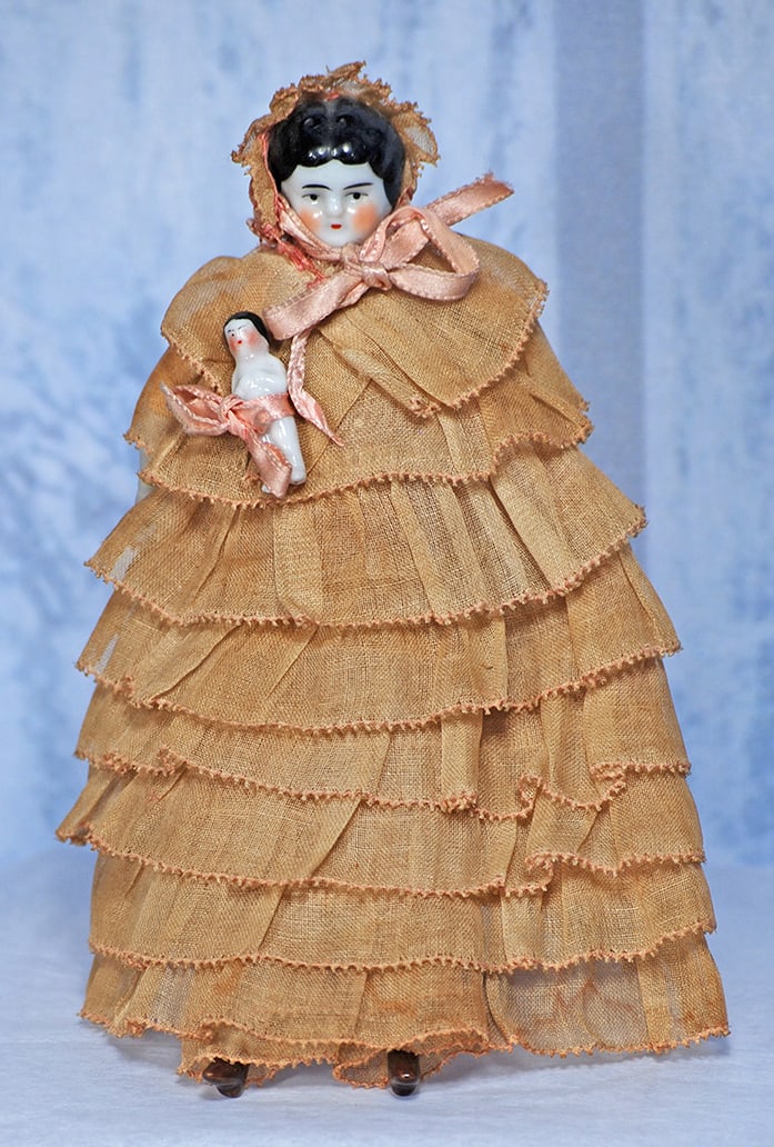 GERMAN PORCELAIN DOLLHOUSE DOLL IN ORIGINAL COSTUME   6” (1 of 1)
