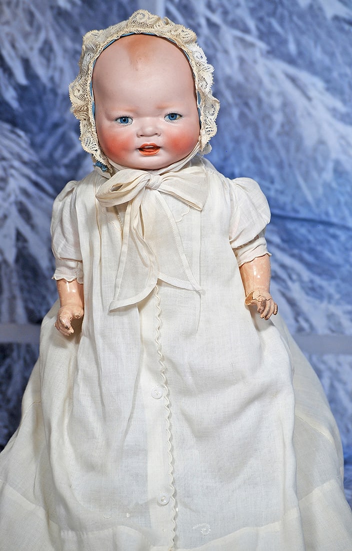 GERMAN BISQUE CENTURY BABY BY KESTNER: 13” Marks Century Doll Co , Kestner Germany Solid domed bisque head with flanged swivel neck, painted