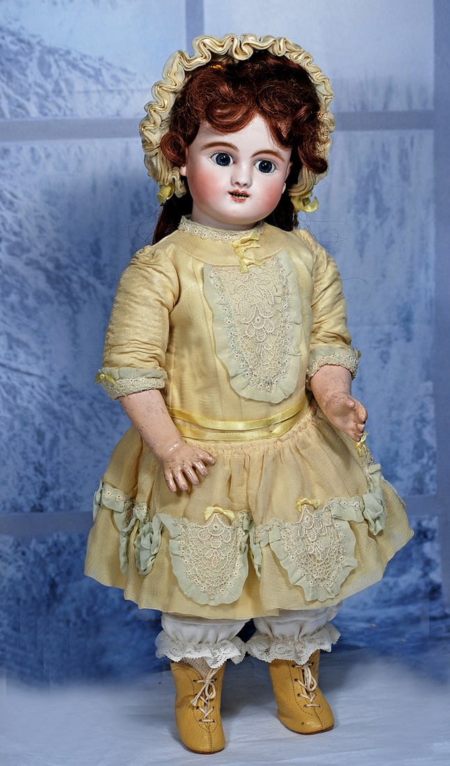 FRENCH BISQUE BEBE STEINER, RARE FIGURE B, WITH WIRE LEVER STEINER EYES 17”: 17” Marks Figure B No 1 J Steiner Bte SGDG Paris (head) Le Petit Parisien (body), J Steiner (back o