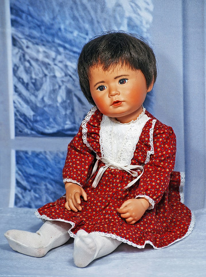 MARTHA ARMSTRONG HAND BABY 12”: 12” Marks 1980 M Armstrong Hand 7/10 Bisque socket head on unique fully-articulated body, painted fea