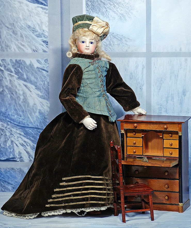 WOODEN DOLL SIZE SECRETARY DESK AND CHAIR (1 of 2)