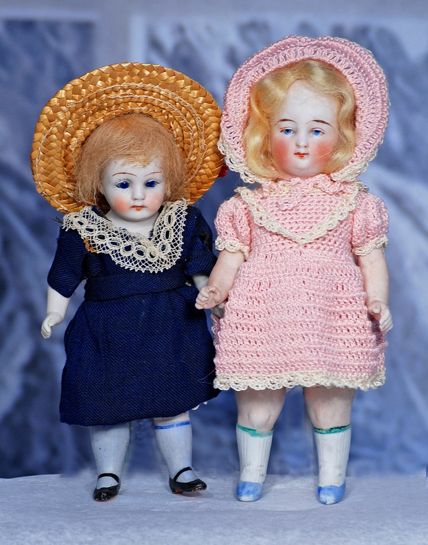 TWO GERMAN ALL-BISQUE DOLLS   Each is all-bisque, jointed at shoulders and hips, painted knee socks (1 of 1)