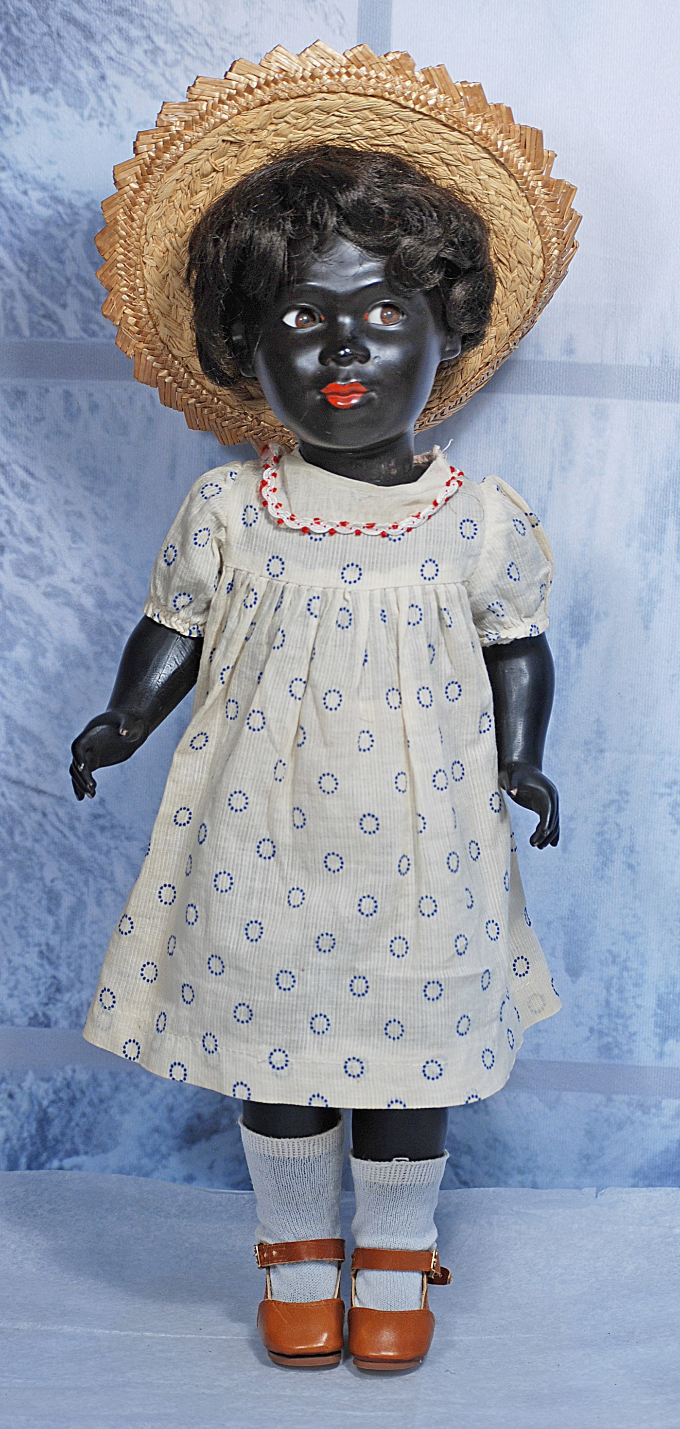 BLACK HARD PLASTIC DOLL WITH FLIRTY EYES   17” (1 of 2)