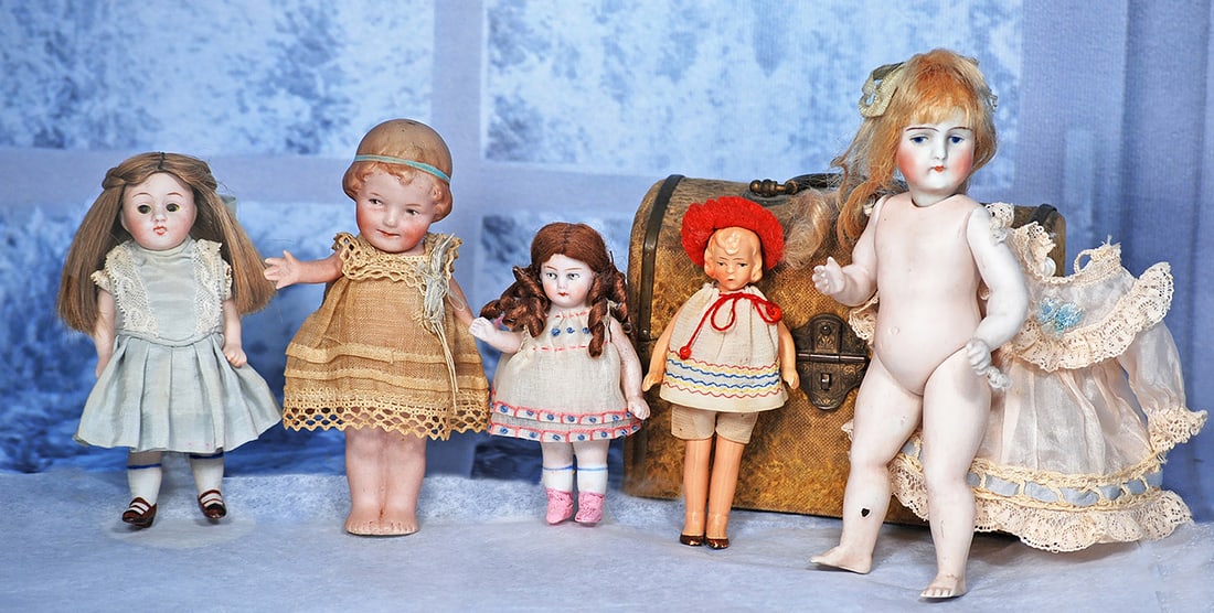 FIVE GERMAN ALL-BISQUE DOLLS - ONE WITH BARE FEET (1 of 1)