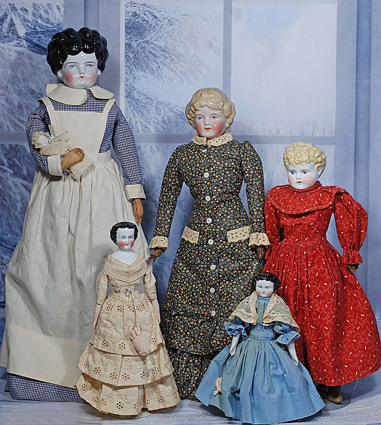 FIVE GERMAN PORCELAIN CHINA DOLLS (1 of 1)