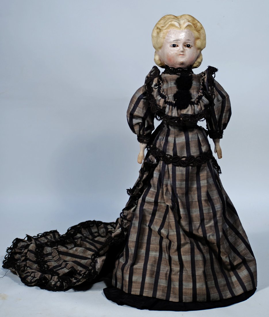 GERMAN WAX-OVER-PAPER MACHE DOLL. (1 of 2)