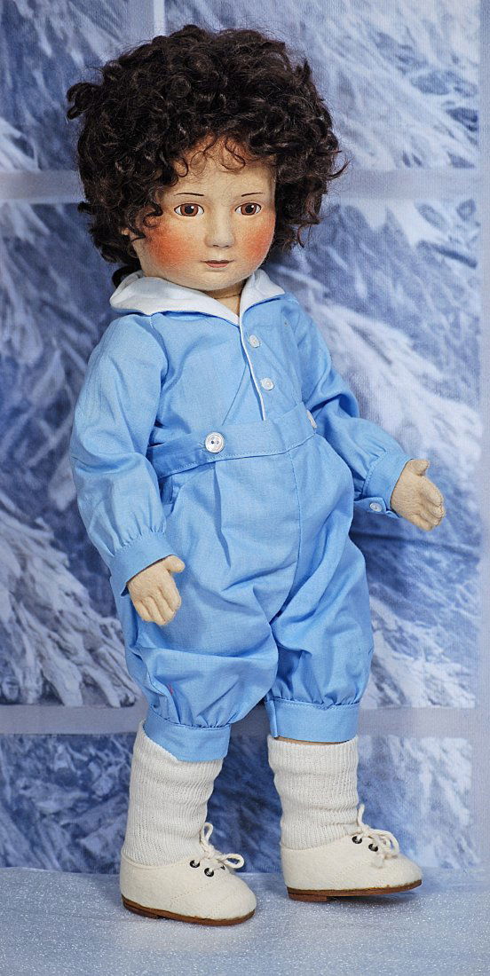 R. JOHN WRIGHT WILLIAM, NO. 1 OF THE LITTLE CHILDREN SERIES: 74. R. JOHN WRIGHT WILLIAM, NO. 1 OF THE LITTLE CHILDREN SERIES. 17". Felt swivel head with pressed and painted facial features, brown eyes, softly blushed features, painted lashes, eyeliner, closed m