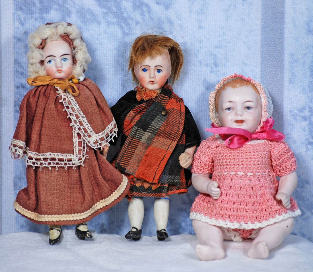 TWO MINIATURE BISQUE DOLLS & ALL-BISQUE BABY (1 of 1)