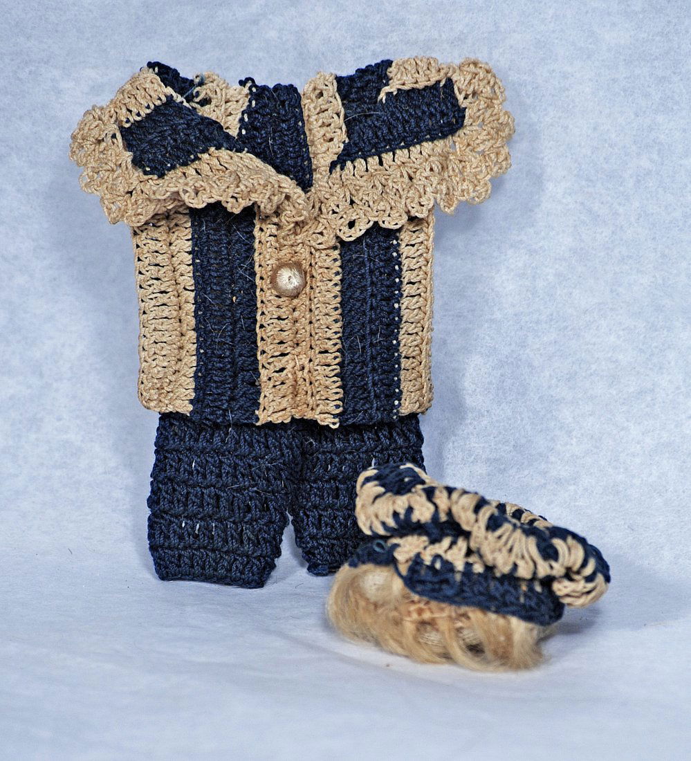 CROCHETED COSTUME WITH MOHAIR WIG FOR TINY DOLLS.. (1 of 1)