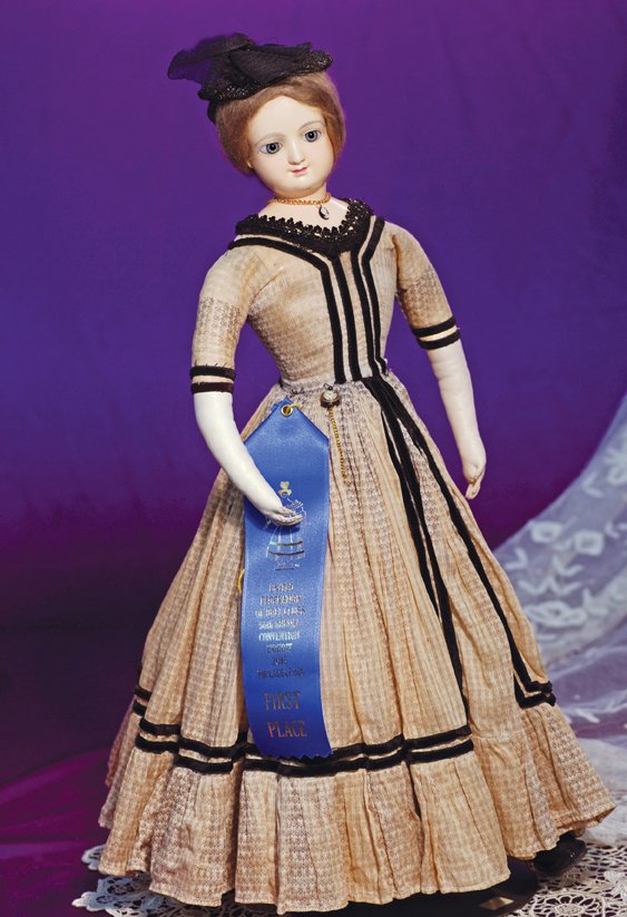 VERY RARE FRENCH CELLULOID SMILING POUPEE BY LEON : VERY RARE FRENCH CELLULOID SMILING POUPEE BY LEON CASIMIR BRU. 21”. Celluloid swivel head on matching celluloid shoulderplate, almond-shaped blue paperweight eyes, painted lashes, feathered brows, c