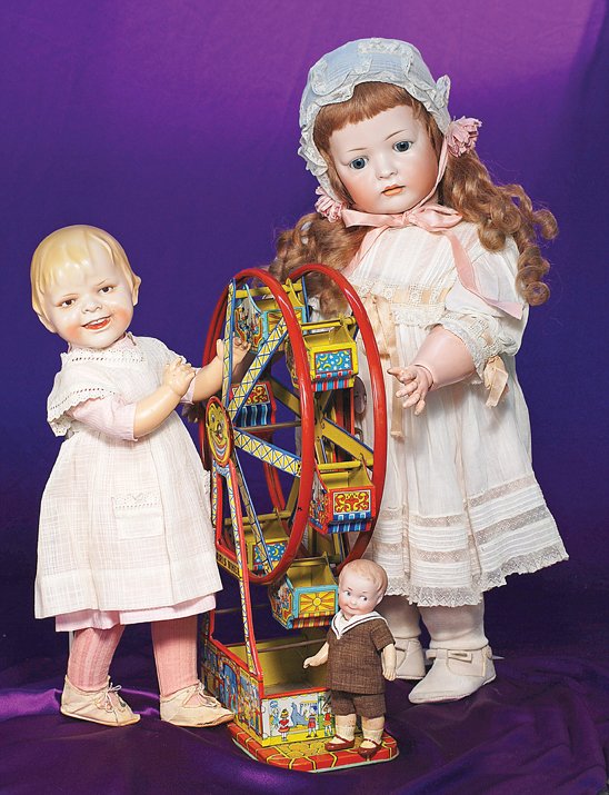 GERMAN BISQUE “GLADDIE” CHARACTER GIRL: GERMAN BISQUE “GLADDIE” CHARACTER GIRL. Marks: Gladdie copyright by Helen W. Jensen. 19”. Biscaloid swivel head with molded and painted blonde hair, brown glass eyes, feathered brows, broadly sm