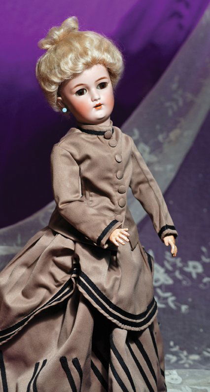 GERMAN BISQUE GIBSON-STYLE LADY DOLL BY SIMON & HA: GERMAN BISQUE GIBSON-STYLE LADY DOLL BY SIMON & HALBIG. Marks: 1179 Simon Halbig 7. 20”. Bisque socket head, brown sleep eyes, painted lower lashes, original applied upper lashes, pierced ears, open