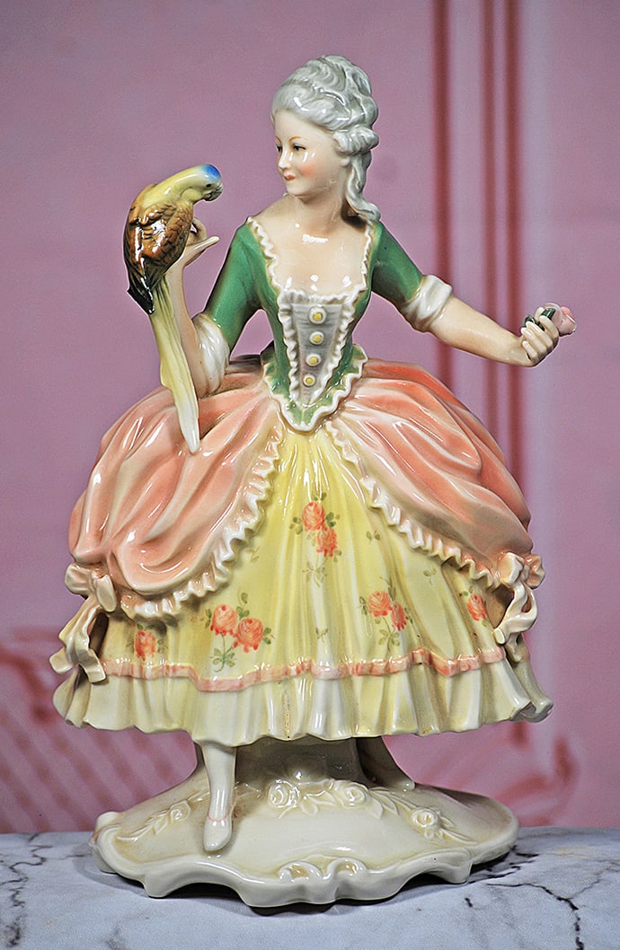 GERMAN PORCELAIN LADY WITH PARROT FIGURE BY KARL ENS (1 of 1)