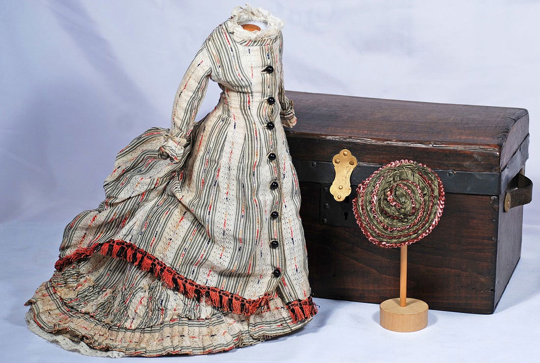 DOLL TRUNK, FASHION GOWN AND BONNET (1 of 1)